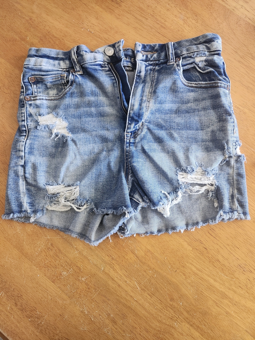 American Eagle Outfitters Super Sttetchy Distressed Blue Denim Shorts - Size 8